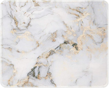 ITNRSIIET Mouse Pad with Stitched Edge Premium Textured Smooth Precise Operation Waterproof Washable Non-Slip Rubber Base Desktop Protection Mat, 10.2×8.3×0.12 inches, Gray Marbling Gold
