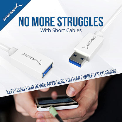 SABRENT USB 3.0 Extension Cable, A-Male to A-Female, 6ft, White (CB-306W)