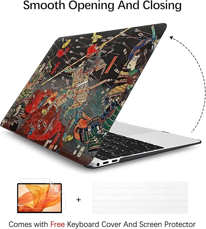 Berkin Arts Compatible with MacBook Air 13 inch Cover, 2022-2018 Release A2179/A2337 M1 with Touch ID with Keyboard Cover & Screen Protector Ukiyo-e (The Kusunoki's Final Attack by Kuniyoshi)