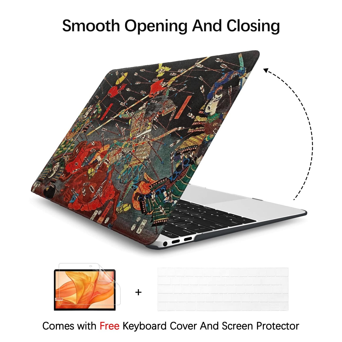 Berkin Arts Compatible with MacBook Air 13 inch Cover, 2022-2018 Release A1932 with Touch ID with Keyboard Cover & Screen Protector Ukiyo-e (The Kusunoki's Final Attack by Kuniyoshi)