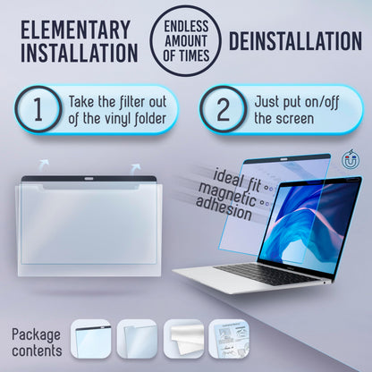 VINTEZ Magnetic Blue Light Screen Protector Compatible With MacBook Pro 13" 2016, 2017, 2018, 2019, 2020, 2021, 2022, 2023, M1, M2 Anti Blue Light Blocking Filter for Laptop