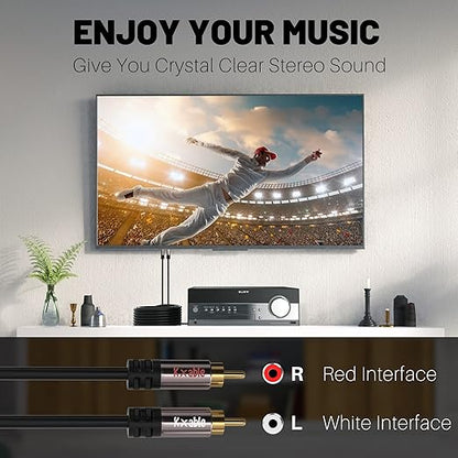 RCA Cable 150FT, 2RCA Male to 2RCA Male Stereo Audio Cable,【Oxygen-Free Copper, Hi-Fi Sound, Double Shielded】 2 RCA Car Audio Subwoofer Cord for Home Theater, HDTV, Amplifier, Hi-Fi System, Speaker
