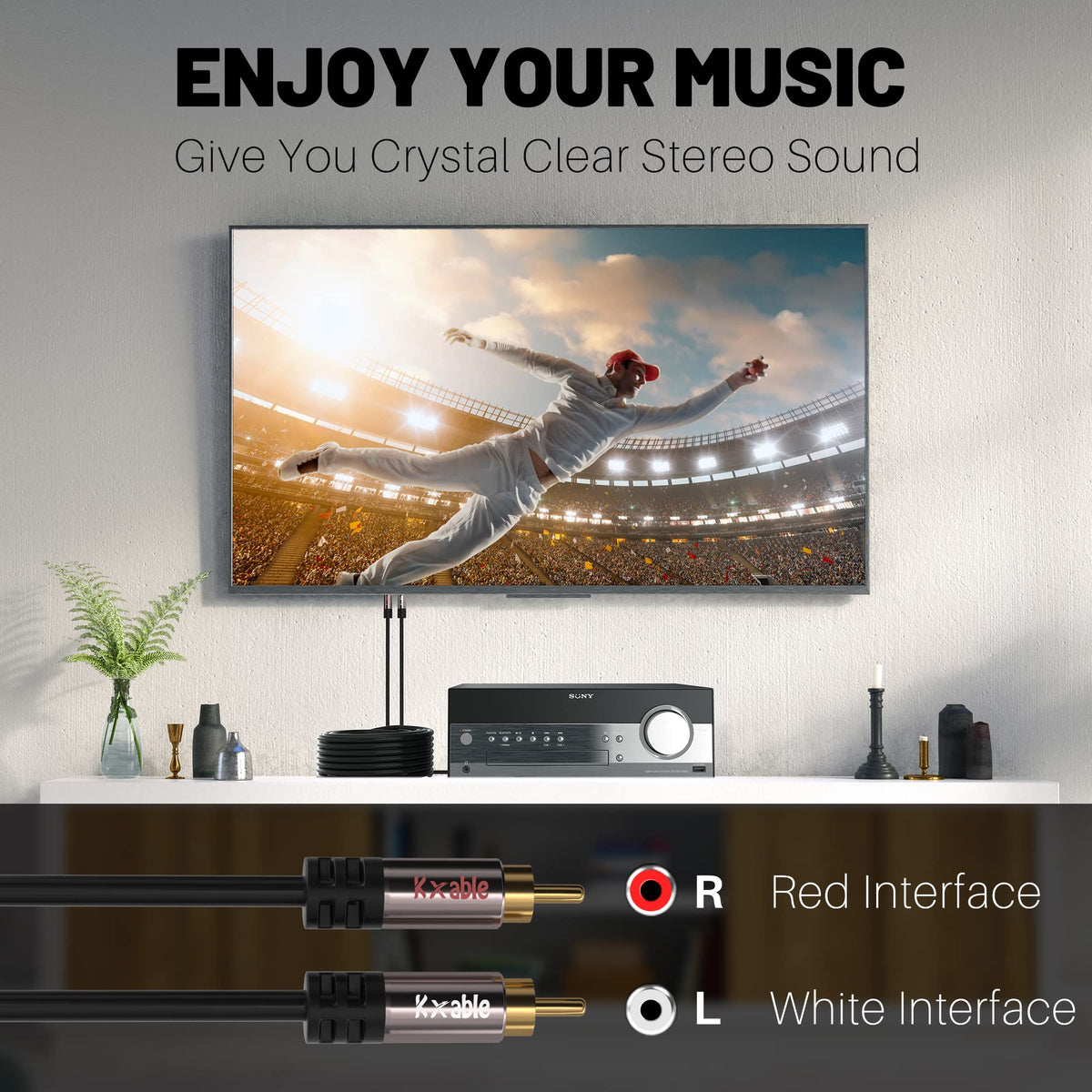 RCA Cable 35 FT, 2RCA Male to 2RCA Male Stereo Audio Cables, Dual Shielded Digital Analogue, 2 RCA Subwoofer Cord for Home Theater, HDTV, Amplifier, Hi-Fi System, Car Audio, Speaker, 23AWG OFC Core