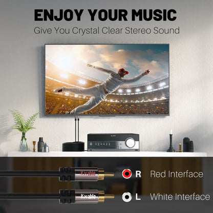 RCA Cable 35 FT, 2RCA Male to 2RCA Male Stereo Audio Cables, Dual Shielded Digital Analogue, 2 RCA Subwoofer Cord for Home Theater, HDTV, Amplifier, Hi-Fi System, Car Audio, Speaker, 23AWG OFC Core