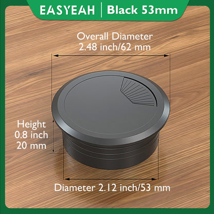 EASYEAH 2 Pcs Desk Grommet 2-1/16" / 53 mm, Desk Cord Hole Cover, Cable Grommet ABS Plastic, Desk Hole Grommet for Home & Office Pc, Detachable Adjustable Cable Cord Organizer-Black