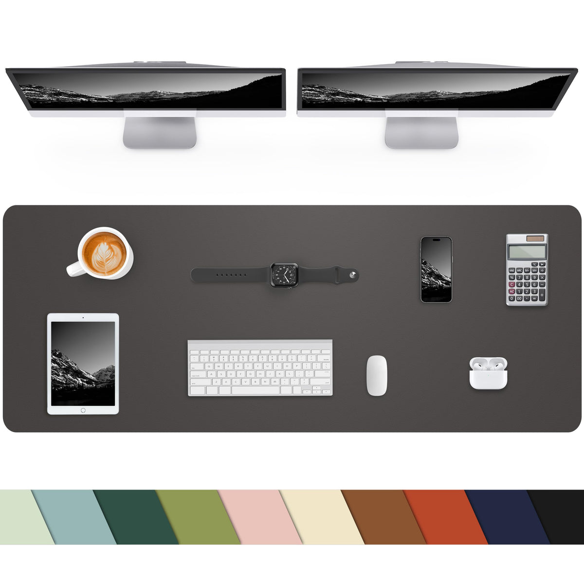Leather Desk Pad Protector, Office Mat, Large Mouse Pad, Non-Slip Blotter, Laptop Pad, Waterproof Writing Pad for Office & Home (Grey Blue, 40" x 17")