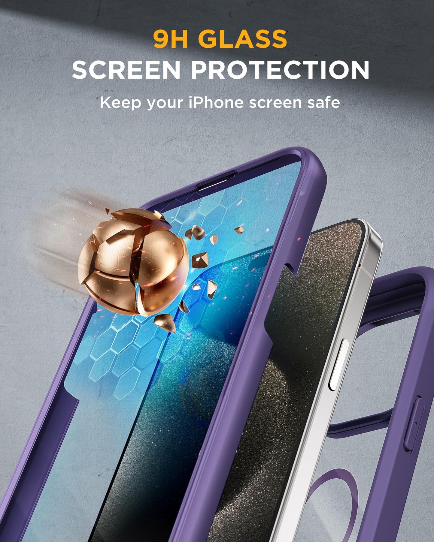 Miracase Magnetic for iPhone 15 Pro Case [Compatible with MagSafe] Full-Body Bumper Phone case with Built-in Glass Screen Protector& Camera Protector, Military Drop Proof 15 Pro Cover, Magnetic Purple
