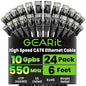 GEARit Cat 6 Ethernet Cable Pack - 24-Pack 6 ft Cat6 Ethernet Patch Cables | RJ45 Network Patch Cable, 10 Gbps Snagless Gold-Plated Connectors - Ethernet Cable Cat 6 for PC, TV, Router - Black