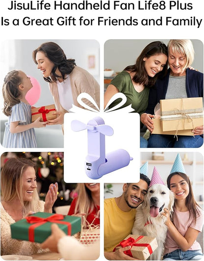 JISULIFE Handheld Fan with 4500 mAh Powerbank Max 37 Hours Runtime, Pocket Portable Battery Operated or USB Powered Folding Personal Fan, 3 Speeds, Gifts for Women Men Kids Gift for Festival-Purple