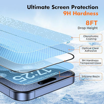UNBREAKcable 3-Pack Screen Protector for iPhone 15 Pro Max, Double Shatterproof Tempered Glass [Easy Installation Frame] [HD Clear] [9H Hardness] [Full Coverage] for iPhone 6.7 inch