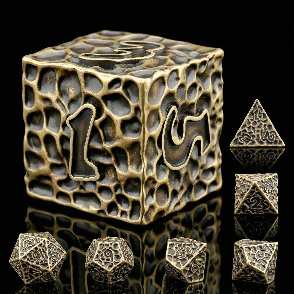 Haxtec Metal DND Dice Set, 7 Pcs Dragon Pattern Polyhedral Dice for RPG