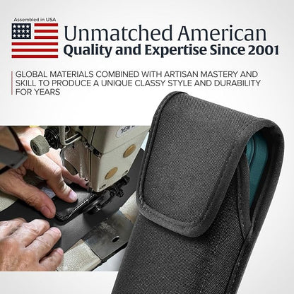 Turtleback Belt Clip for iPhone 16 Pro, 16e, 15 pro 14 Pro 13 Pro -Small- Fits w/Slim MagSafe Style Cases - Premium Black Nylon, Vertical Belt Holder, Magnetic Closure, HD Rotating Belt Clip
