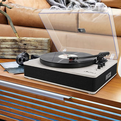 LP&NO.1 Record Player wirelessTurntable with Built-in Speakers and USB Play&Recording Belt-Driven Vintage Phonograph Record Player 3 Speed for Entertainment and Home Decoration(Light Gray)