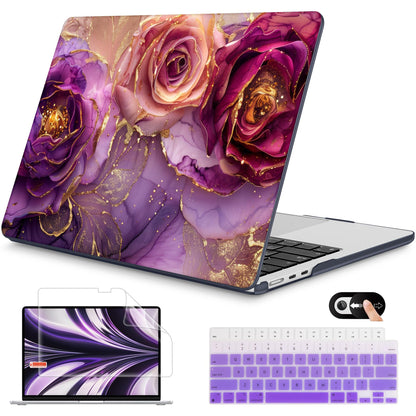 Mektron for 2026 MacBook Air 13-inch M5 Laptop Case A3449 with 13.6-inch Liquid Retina Display Fits 2025 A3240 M4 2024 A3113 M3 2023 A2681 M2 Printed Shell for MacBook Air 13.6", Dahlia Flower C035