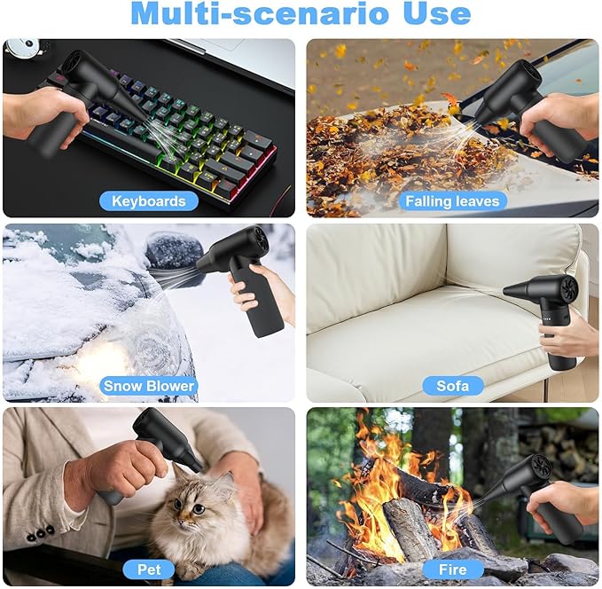 Electric Air Duster, 110,000 RPM 3 Gear Adjustable Cordless Air Blower, 6000mAh Rechargeable Battery,Portable Dust Cleaner for Computer,Car Home & Outdoor,Replaces Compressed Air Cans