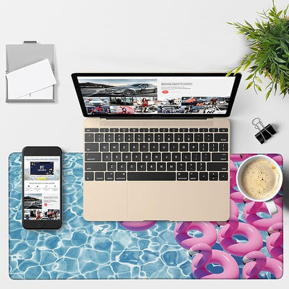 Gaming Desk Pad Large Extra Length Pink Flamingos Mouse Pad Keyboard Laptop Non-Slip Waterproof with Rubber Base Thick Stitched Edge Mouse Mat for Office Home 35.4 x 15.7 Inches