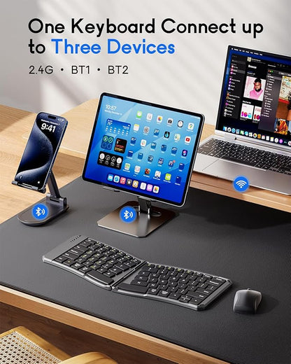 MoKo Ergonomic Foldable Keyboard, Split Portable Folding Bluetooth Keyboard for Business Travel, Ultra Slim Rechargeable Wireless Keyboards for iOS/Android/Windows Tablet PC Smartphone