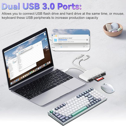 5-in-1 Memory Card Reader for iPhone, SD Card Reader USB C OTG Adapter with USB C to A Connector Micro SD/SD Dual Slots for iPhone/iPad/Galaxy/Android/Computer/Laptop/More