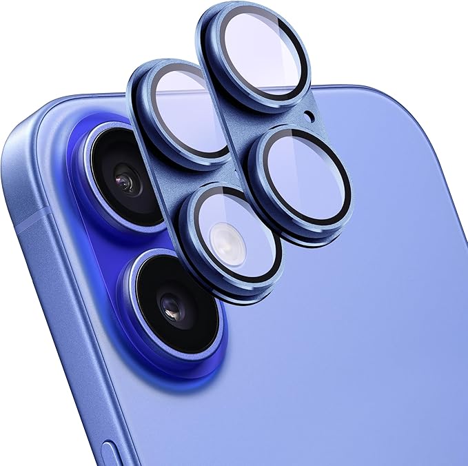 2 Pack Camera Lens Protector for iPhone 16 / iPhone 16 Plus,[Not Easy to Breakn ] AR Tempered Glass Strong Adsorption Metal Camera Cover Screen-Group Blue