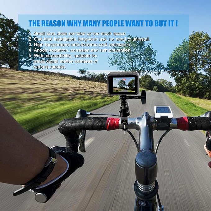 Bike Handlebar Mount for GoPro, 360 Degree Aluminium Alloy Motorbikes Round Tube Mount for Hero 13/12/11/10/9/8 and Other Action Cameras