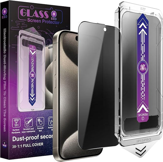 CHRYSHA 2-Pack Privacy Screen Protector for iPhone 16 Pro 6.3-Inch, Auto Dust Removal, No Bubbles,Anti-Spy Tempered Glass Film, Easy Installation