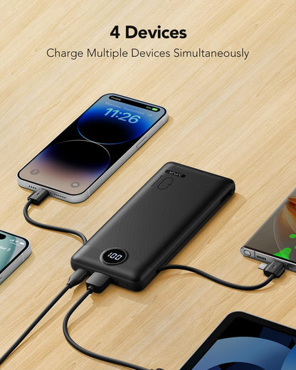 VRURC Portable Charger, Power Bank Built-in Cables and AC Wall Plug