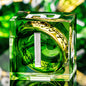 ORIFANTOU Magic Golden Ring DND Dice Set with Case, Green Resin Sharp Edge D and D Dice for use with D&D Tabletop Games Lord Handmade Polyhedral Dice Set D20 D12 D10 D8 D6 D4