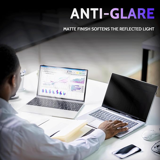 Privacy Screen for MacBook Air 13.6/13 Inch (2022-2025, M2, M3, M4) - A2681, A3113, A3240 MagicSuction™ Removable Anti Spy Black Protector, Glare Blue Light Filter for Mac Laptop Computer