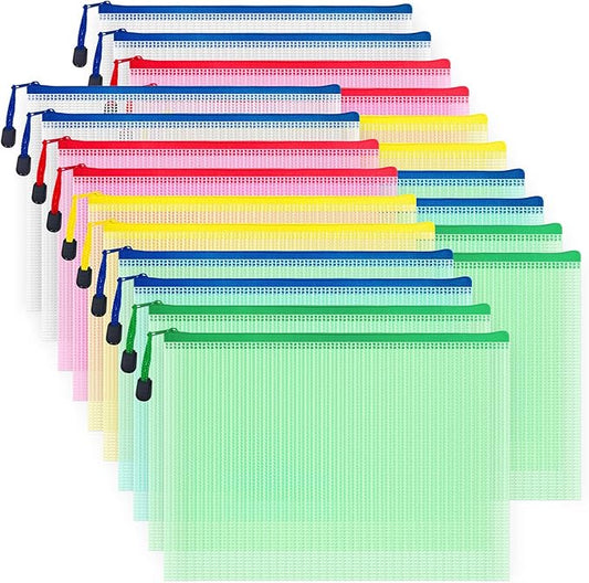 AUSTARK 20pcs Mesh Zipper Pouch Bags, Multipurpose Waterproof Organization Storage Bag for Office School Home Travel (B5 Size 11.4''x8.2'', Multicolored)