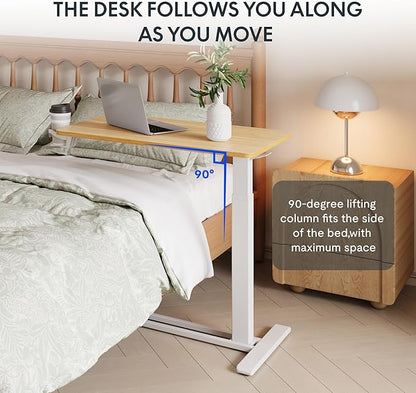 FLEXISPOT Adjustable C Table with Wheels, Mobile Snack Side End Table Sofa Couch Bedside Table Laptop Rolling Cart TV Tray Night Stand Small Space Side Table,(27.6" W x 15.7" D,Maple)