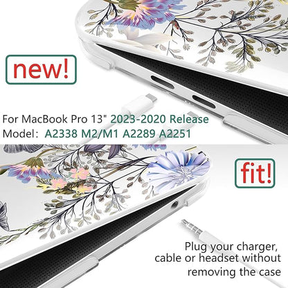 TWOLSKOO Compatible with MacBook Pro 13 inch Case 2023-2016 A2338 M2/M1 A2251 A2289 A2159 A1989 A1706, Plastic Hard Shell Cover & Keyboard Skin & Screen Protector, Garden Flower