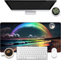 Desk Mat, Rainbow and Full Moon Desk Pad, Beach at Night Large Gaming Mouse Pad for Desk, 31.5"x15.7" Extended Big Computer Keyboard Mouse Pad with Non-Slip Base and Stitched Edge