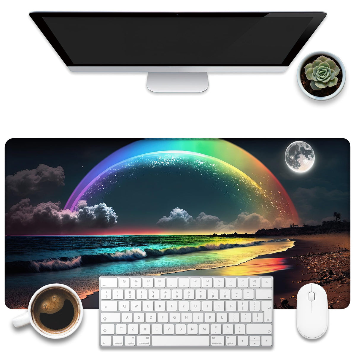 KOAIWPAE Desk Mat, Watercolor Pink Flowers Desk Pad, Green Leaves Flowers Large Gaming Mouse Pad for Desk, 31.5"x15.7" Extended Big Computer Keyboard Mouse Pad with Non-Slip Base and Stitched Edge