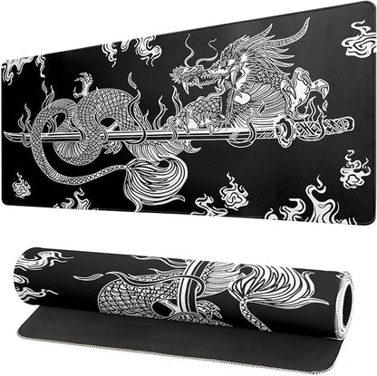 Dragon Gaming Mouse Pad - Black, Large (31.5x11.8 Inch), Non-Slip Base, Stitched Edge for Gaming & Office