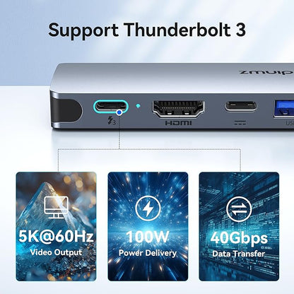 USB C Hub Adapter for MacBook Pro Air 2022 2021 2020 2019 Docking Station for MacBook M1 M2 USB C to HDMI Mac Accessories Multiport Dongle with 4K HDMI USB 3.0 SD TF Thunderbolt 3 USB-C Port Type C