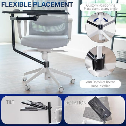 VIVO Office Chair Mounted 26 x 12 Inch Keyboard and Mouse Tray, Ergonomic Tilt, Full Motion 360 Degree Rotation, Black, MOUNT-KB08C