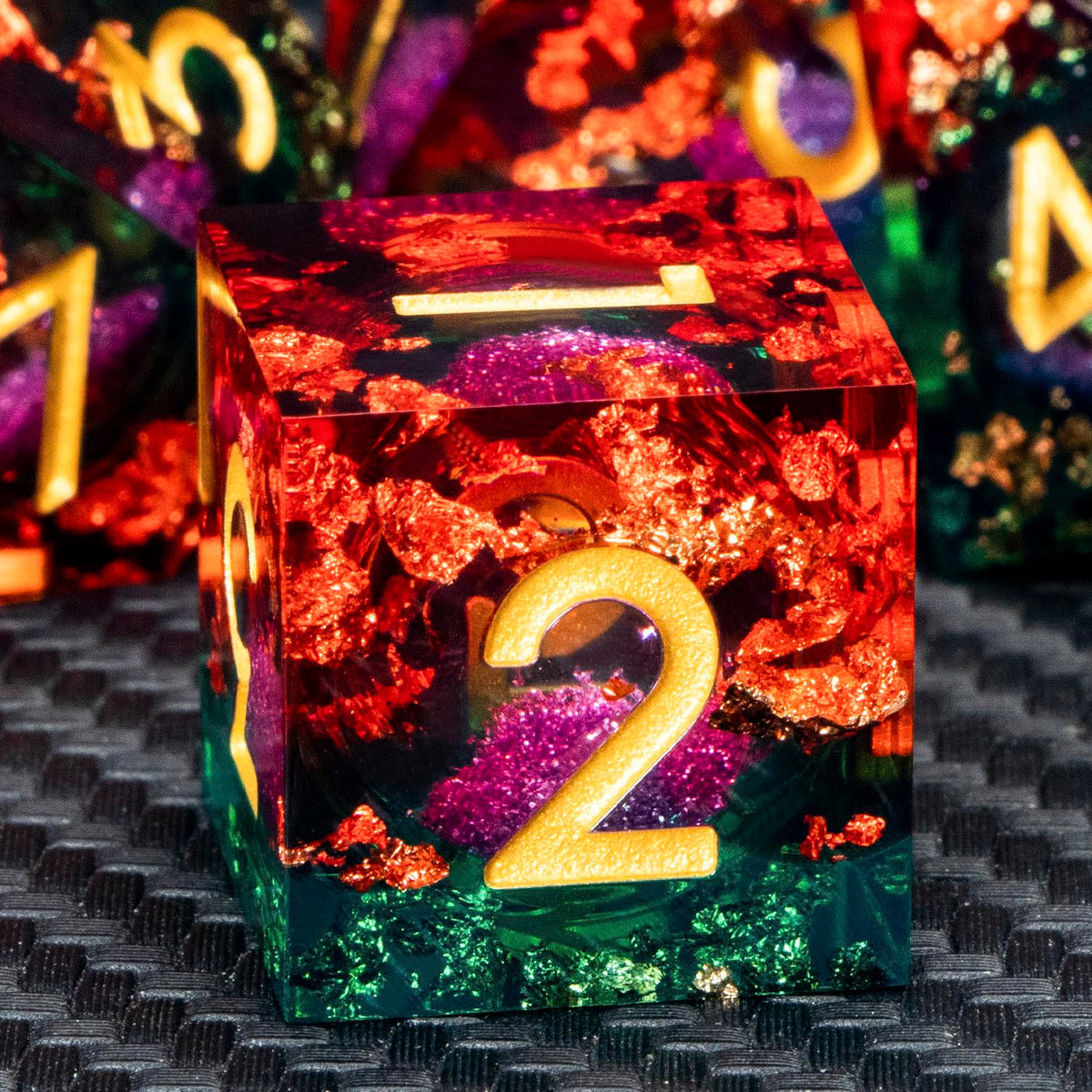 ARUOHHA DND Resin Dice Set 7Pcs Handmade Glitter Inclusions Sharp Edge Dragons Dice with Box, Role Playing Game RPG Lightning Polyhedral Dungeons D and D Dice Set