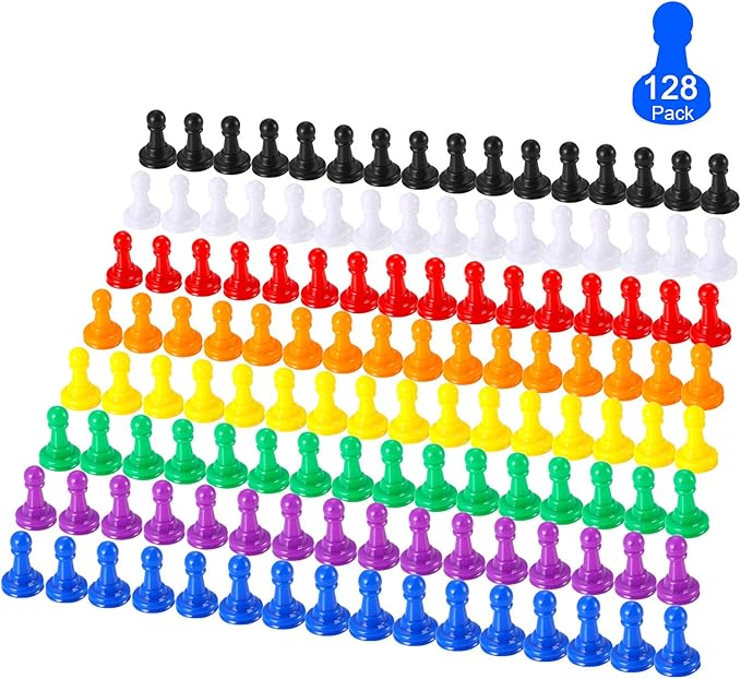 Gejoy 128 Pcs Board Game Pieces Multicolor Plastic Pawns Game Pieces for Board Games Chess,1 Inch Game Pawns, Tabletop Markers, Arts and Crafts