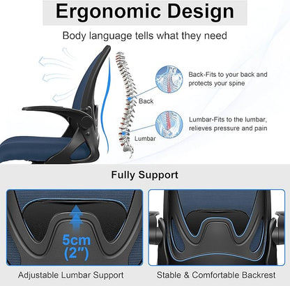 Drafting Chair Tall Office Chair with Flip-up Armrests, Adjustable Height, Enhanced Lumbar Support Ergonomic Rolling Stool, Back Support, Adjustable Foot Rest Ring for Standing Desk Navy