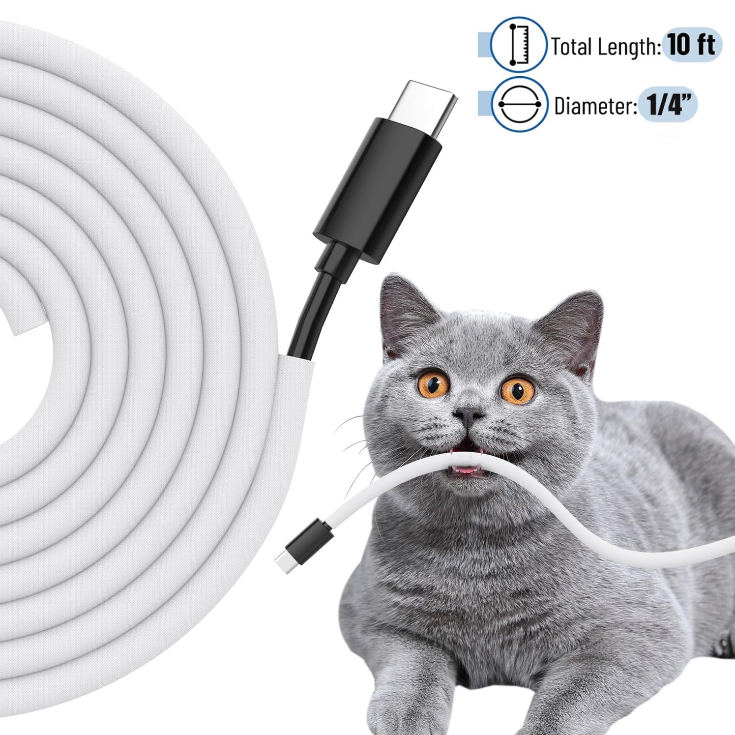 Cord Protectors from Pets No Chew, 1/4 inch 10ft Wire Protector Cord Covers for Pets, Flexible Cable Sleeve Cord Management for TV/Computer/Electric Wires/Phone Charging Cables, White