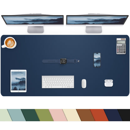 Leather Desk Pad Protector, Office Mat, Large Mouse Pad, Non-Slip Blotter, Laptop Pad, Waterproof Writing Pad for Office & Home (Grey Blue, 40" x 17")