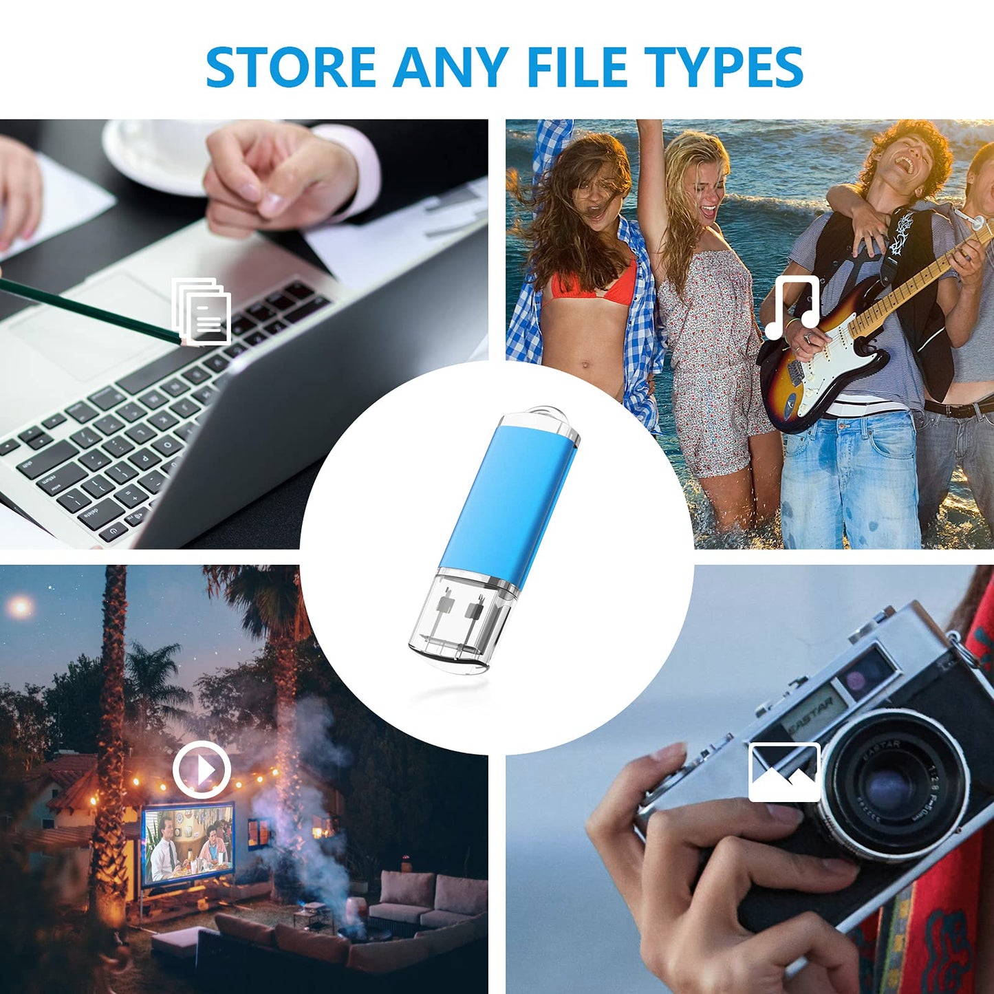KOOTION Flash Drive 8GB 10 Pack USB 2.0 Thumb Drive Capped Memory Stick Jump Drive, Blue