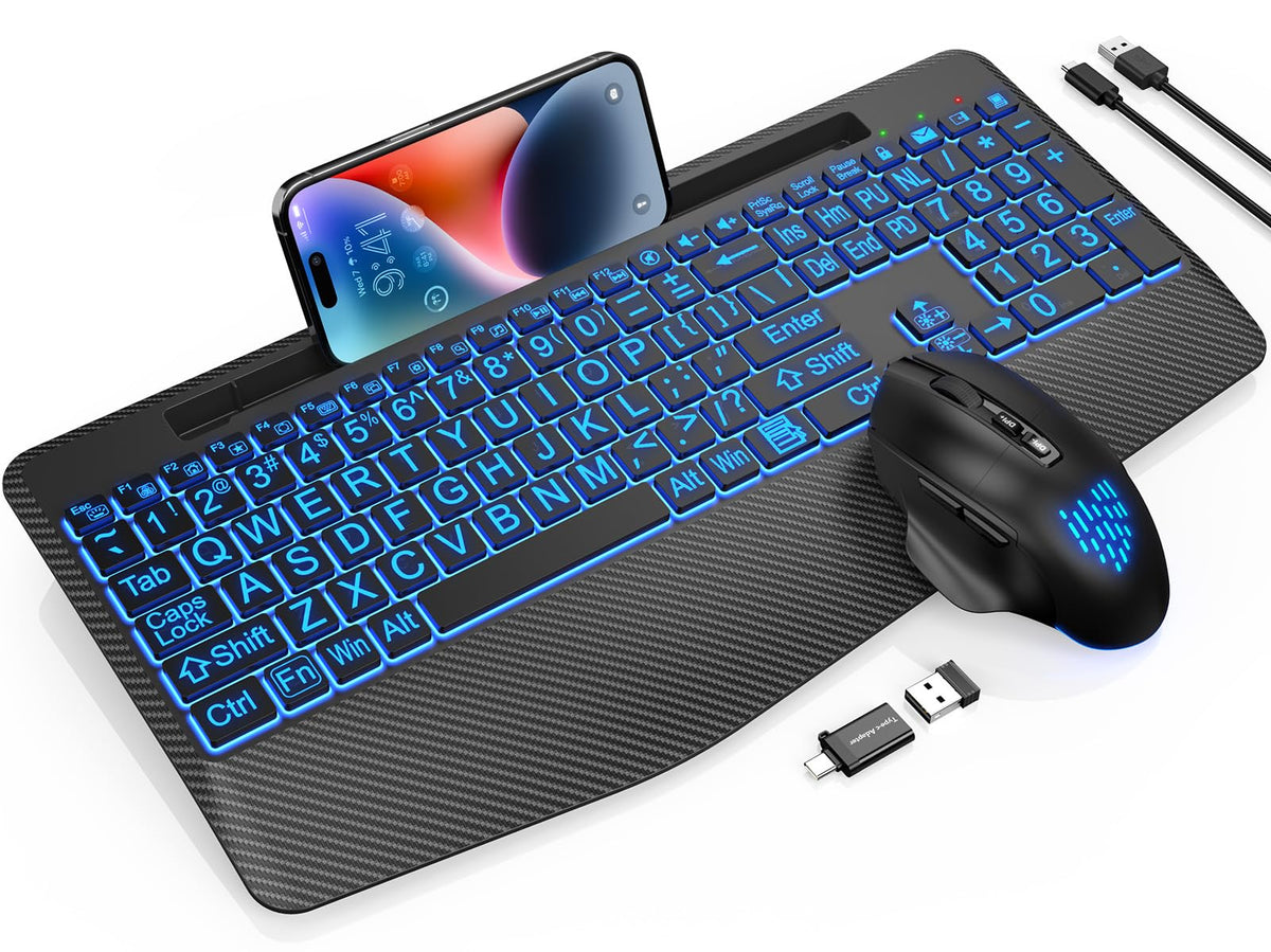 SABLUTE Wireless Keyboard and Mouse Combo, Backlit Scissor Keys, Wrist Rest