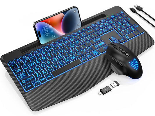 SABLUTE Wireless Keyboard and Mouse Combo, Backlit Scissor Keys, Wrist Rest