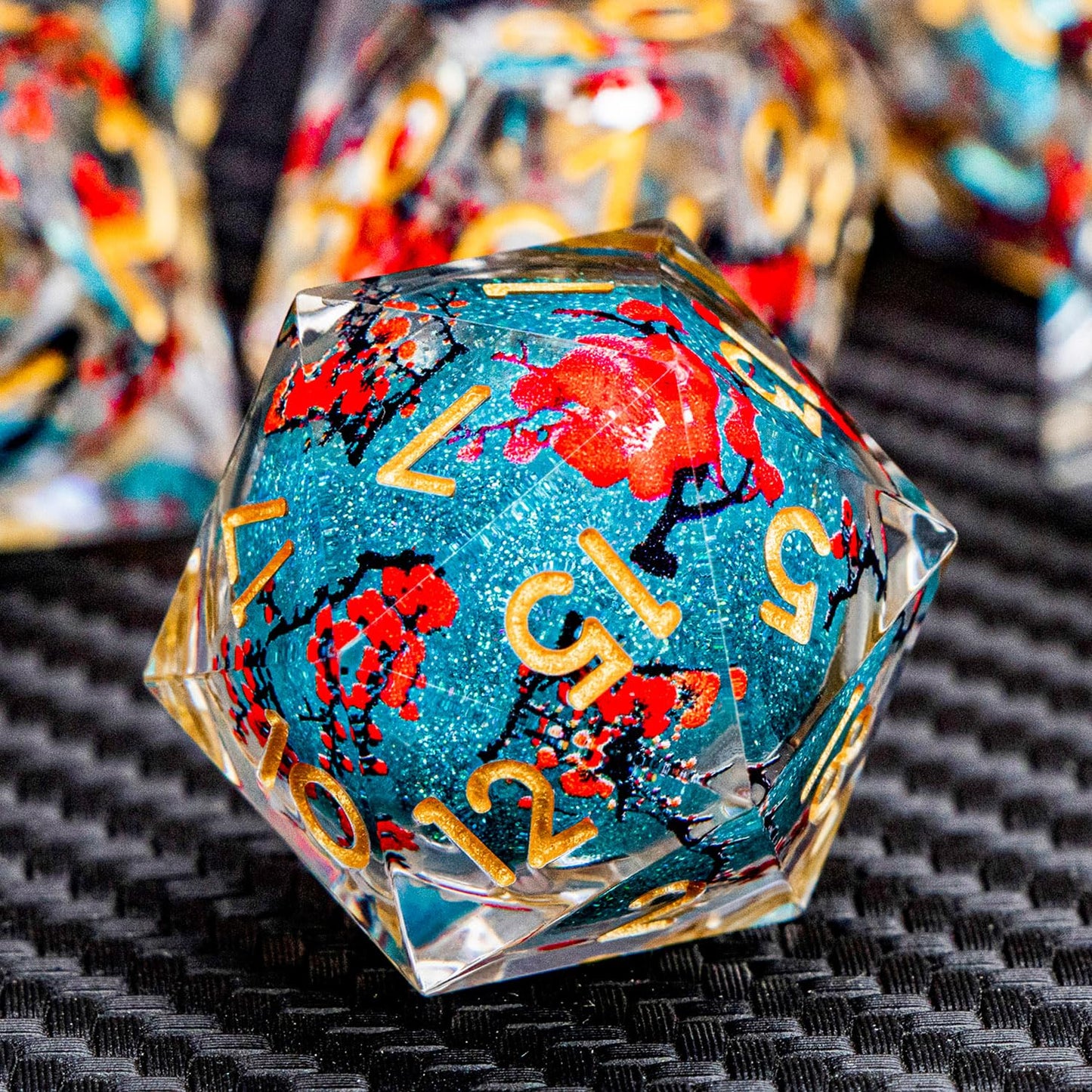 ARUOHHA DND Resin Dice Plum Blossom Liquid Core Dice Golden Blue Sharp Edged Polyhedral Dragons Dice Set with Gift Box, Dungeons D and D Dice Role Playing Game D20 D12 D10 D8 D6 D4