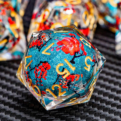 ARUOHHA DND Resin Dice Plum Blossom Liquid Core Dice Golden Blue Sharp Edged Polyhedral Dragons Dice Set with Gift Box, Dungeons D and D Dice Role Playing Game D20 D12 D10 D8 D6 D4