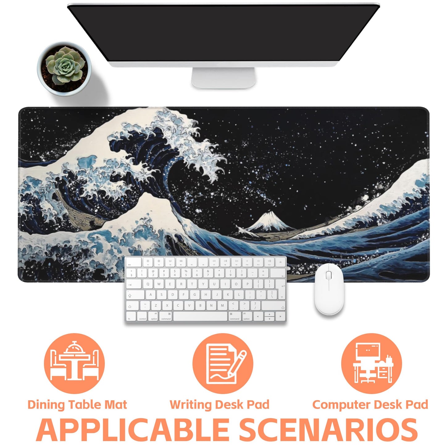 NIYLYNSYN Mouse Pad Large Wave in The Night Sky Non-Slip Game Desk Mat with Stitched Edge Laptop Keyboard Desk Pad for Work Home Gaming (35.4 x 15.7 Inches)