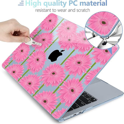 MEEgoodo Case for M4/M3/M2 MacBook Air 13.6 inch Case 2025 2024 2022, Fit Model A3240/A3113/A2681, Laptop Hard Shell with Keyboard Cover Compatible with MacBook Air 13 inch, Pink Gerbera Flower