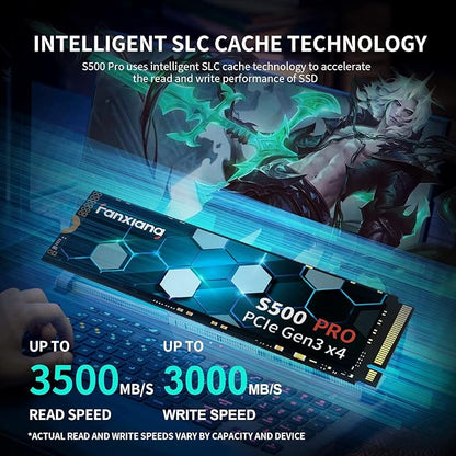 S500 Pro 256GB NVMe SSD M.2 PCIe Gen3x4 2280 Internal Solid State Drive, SLC Cache 3D NAND TLC, Up to 3200MB/s, Compatible with Laptop and PC Desktops(Black)