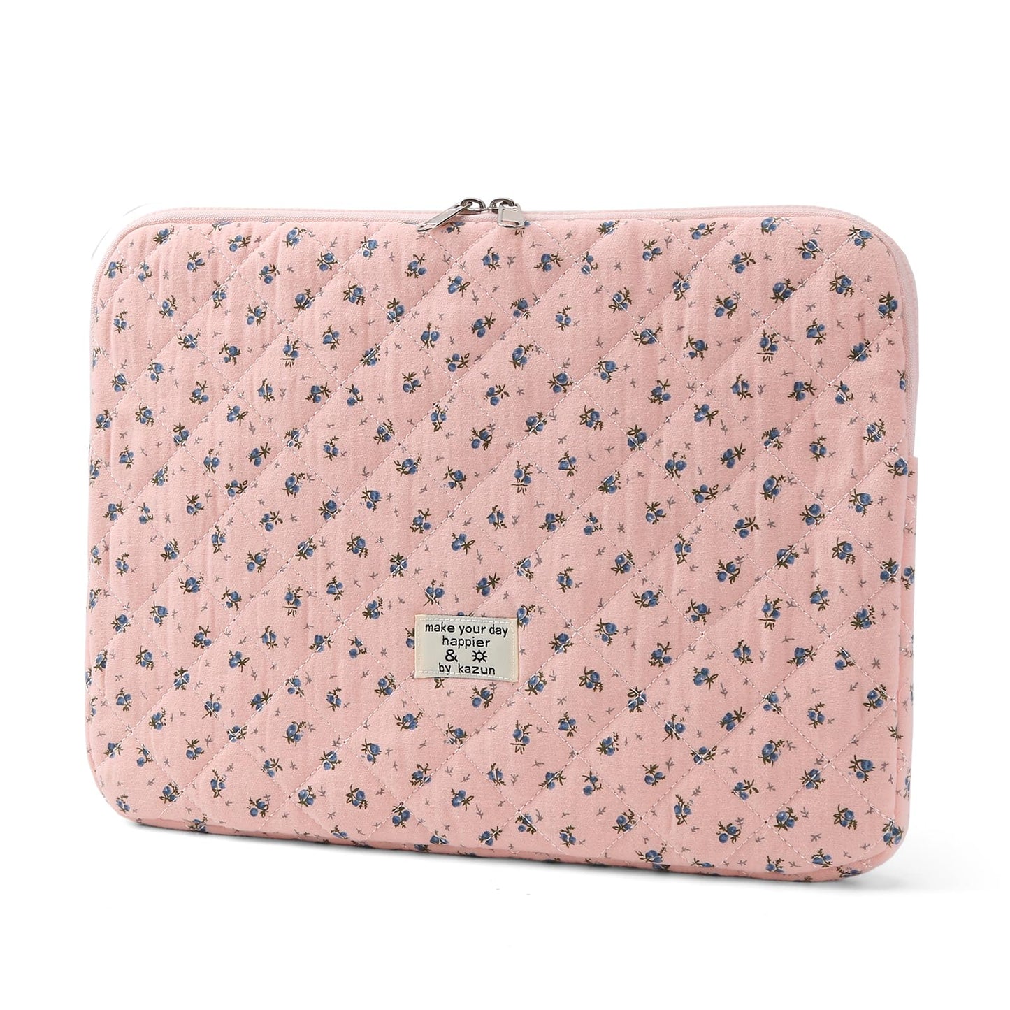 Puffy Laptop Sleeve 13-15.6 Inch Cute Quilted Laptop Protective Case Padded Floral Computer Sleeve for MacBook (A-Dark Pink, 15 Inch)